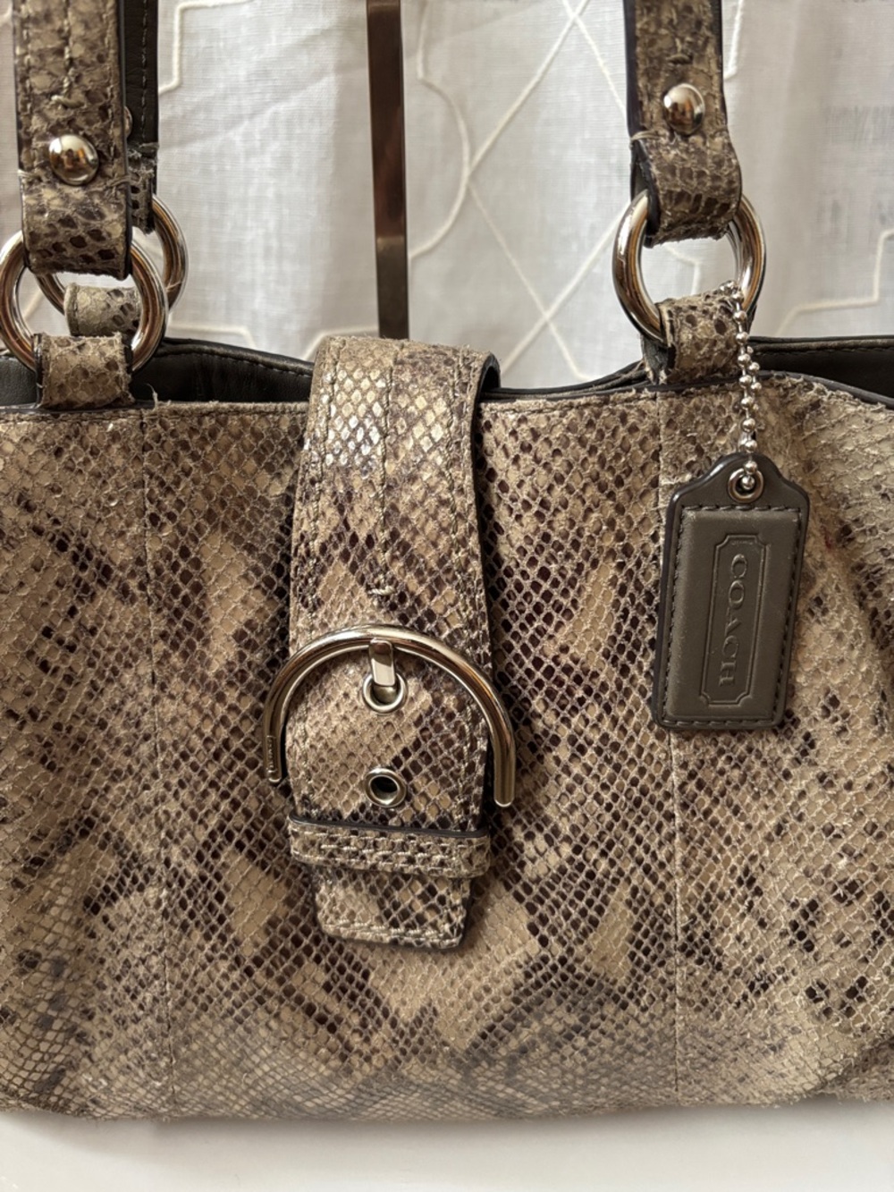 Coach Grey/Taupe Snake-Print Shoulder Tote Style F19679